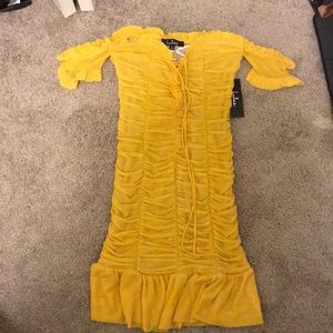 Yellow sassy off the shoulder dress